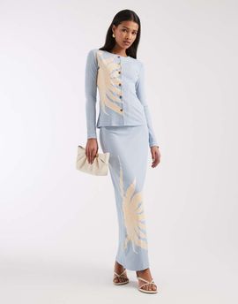 Never Fully Dressed Never Fully Dressed Dorris ribbed maxi skirt in ice blue sun print - part of a set