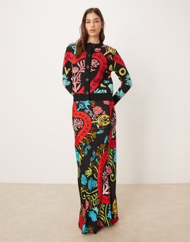 Never Fully Dressed Never Fully Dressed dorris satin maxi skirt in bright abstract print - part of a set-Multi