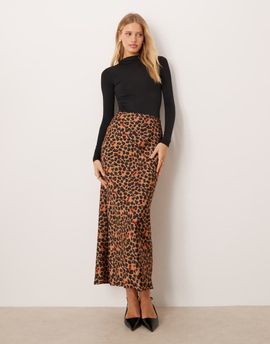 Never Fully Dressed Never Fully Dressed dorris satin maxi skirt in cherry leopard print-Multi