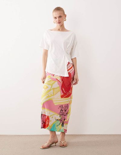 Never Fully Dressed Never Fully Dressed Dorris satin maxi skirt in mixed Dallas print - part of a set-pink
