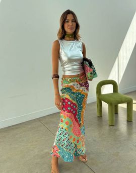 Never Fully Dressed Never Fully Dressed Dorris satin maxi skirt in pastel print-Multi