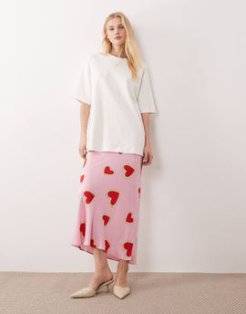 Never Fully Dressed Never Fully Dressed Dorris satin maxi skirt in pink heart print