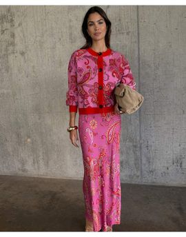 Never Fully Dressed Never Fully Dressed dorris satin maxi skirt in red and pink paisley