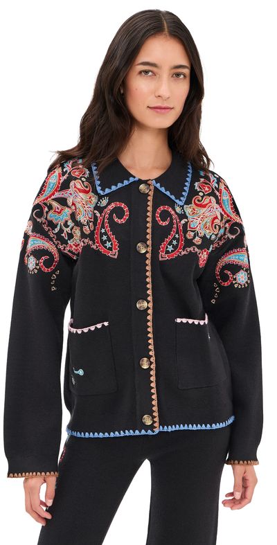 Never Fully Dressed Never Fully Dressed Embroidered Paisley Cardigan Black
