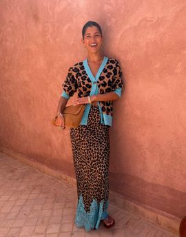 Never Fully Dressed Never Fully Dressed Hannah v neck button down knit cardigan in leopard print-Multi