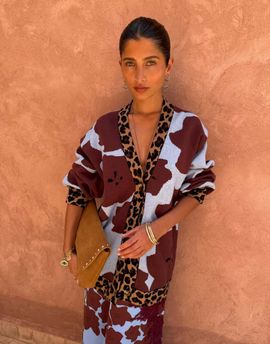 Never Fully Dressed Never Fully Dressed Kirsty v neck button down long line knit cardigan in leopard print-Multi