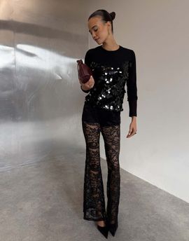 Never Fully Dressed Never Fully Dressed lace in built shorts flare pants in black