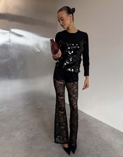 Never Fully Dressed Never Fully Dressed lace in built shorts flare pants in black