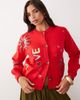 Never Fully Dressed Never Fully Dressed long sleeve button down knit embroidered cardigan in red - 1