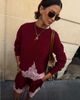Never Fully Dressed Never Fully Dressed long sleeve lace hem detail knit sweater in burgundy-Red - 1