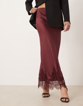 Never Fully Dressed Never Fully Dressed Maeva midaxi skirt in wine with lace trim-Red