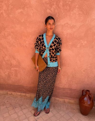Never Fully Dressed Never Fully Dressed Maeva satin bias maxi skirt with lace detail in leopard print-Multi