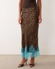 Never Fully Dressed Never Fully Dressed Maeva satin bias maxi skirt with lace detail in leopard print-Multi - 4