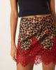 Never Fully Dressed Never Fully Dressed Maeva satin red lace trim mini skirt in cherry leopard print-Multi - 3