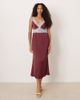 Never Fully Dressed Never Fully Dressed Mimi contrast lace trim satin midaxi dress in burgundy-Purple - 1