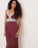 Never Fully Dressed Never Fully Dressed Mimi contrast lace trim satin midaxi dress in burgundy-Purple - 2