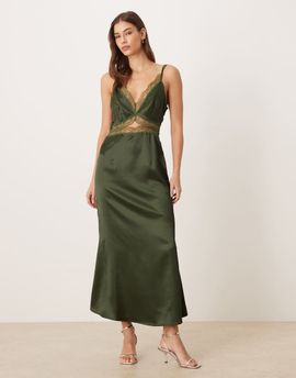 Never Fully Dressed Never Fully Dressed Mimi satin slip midaxi dress in green