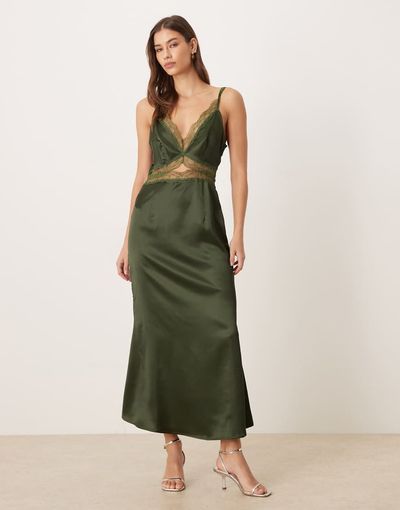 Never Fully Dressed Never Fully Dressed Mimi satin slip midaxi dress in green