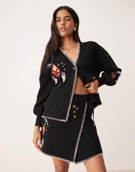 Never Fully Dressed Never Fully Dressed night garden embroidered mini skirt in black - part of a set