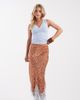 Never Fully Dressed Never Fully Dressed Petite Maeva satin maxi skirt with lace-trim hem in brown fawn print - 1