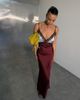 Never Fully Dressed Never Fully Dressed satin bias cami two tone lace detail maxi dress in burgundy and pale blue-RED - 1