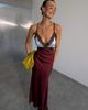 Never Fully Dressed Never Fully Dressed satin bias cami two tone lace detail maxi dress in burgundy and pale blue-RED - 3