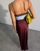 Never Fully Dressed Never Fully Dressed satin bias cami two tone lace detail maxi dress in burgundy and pale blue-RED - 4
