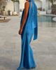 Never Fully Dressed Never Fully Dressed satin high rise lace hem maxi skirt in blue - part of a set - 4