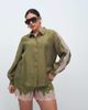 Never Fully Dressed Never Fully Dressed satin lace detail button down shirt in olive - part of a set-Green - 1