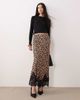 Never Fully Dressed Never Fully Dressed satin midi skirt with lace trim hem in leopard print-Multi - 1