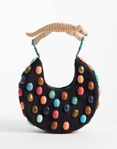Never Fully Dressed Never Fully Dressed stone-detail beaded bag in black-Multi