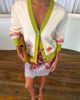 Never Fully Dressed Never Fully Dressed V-neck button down embroidered knit cardigan in cream and green-Multi - 2