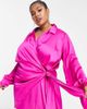 Never Fully Dressed Plus Never Fully Dressed Plus satin wrap mini dress in fuchsia pink - 1