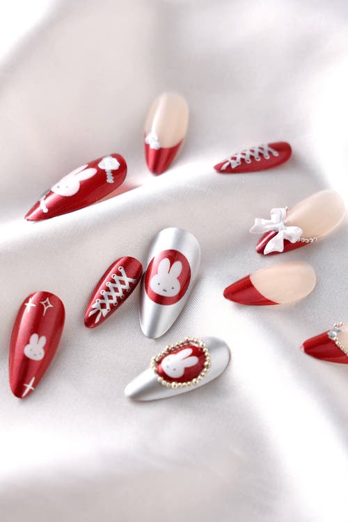 Never Have I Ever Never Have I Ever Miffy Burgundy Almond Press On Nails Cute Character Nail Art
