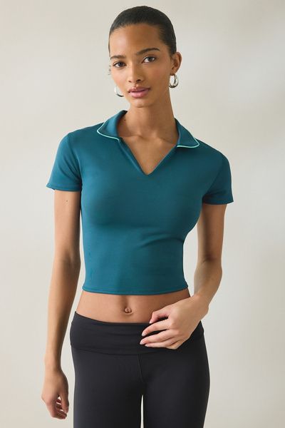 New Balance Tournament Cropped Short Sleeve Polo Top In Dark Green, Women's At Urban Outfitters