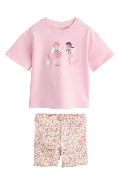 NEXT NEXT Ballerina Appliqué T-Shirt & Floral Shorts Set