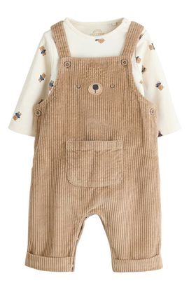 NEXT NEXT Bear Long Sleeve Bodysuit & Corduroy Overalls Set