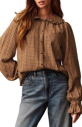 NEXT NEXT Check Ruffle Collar Button-Up Shirt