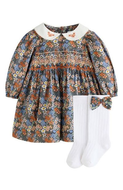 NEXT NEXT Ditsy Floral Smocked Dress, Knickers & Socks Set