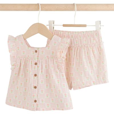 NEXT NEXT Floral Check Cotton Gauze Top & Shorts