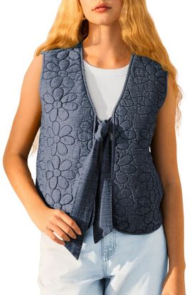 NEXT NEXT Floral Quilted Denim Vest
