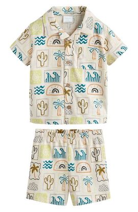 NEXT NEXT Fluro Tile Cotton Camp Shirt & Shorts Set
