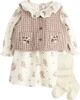 NEXT NEXT Kids' 3-Piece Floral Dress, Gingham Gilet & Tights Set - 1