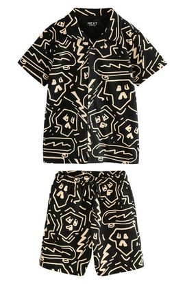 NEXT NEXT Kids' Abstract Print Knit Cotton Camp Shirt & Drawstring Shorts Set