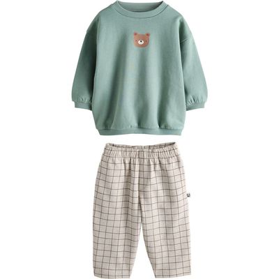 NEXT NEXT Kids' Bear Graphic Sweatshirt & Check Sweatpants Set