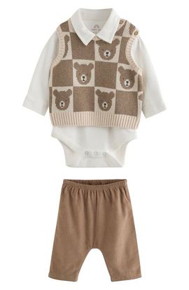 NEXT NEXT Kids' Bear Sweater Vest, Bodysuit & Pants 3-Piece Set