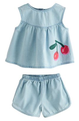 NEXT NEXT Kids' Cherry Appliqué Sleeveless Denim Top & Shorts Set