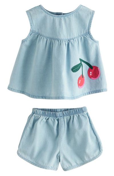 NEXT NEXT Kids' Cherry Appliqué Sleeveless Denim Top & Shorts Set