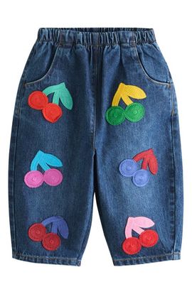 NEXT NEXT Kids' Cherry Appliqué Straight Leg Jeans