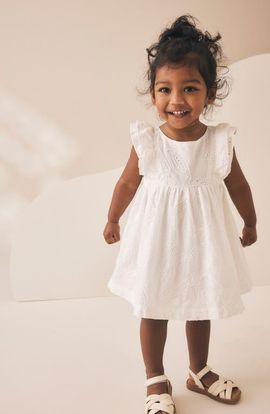NEXT NEXT Kids' Embroidered Flutter Sleeve Cotton Dress